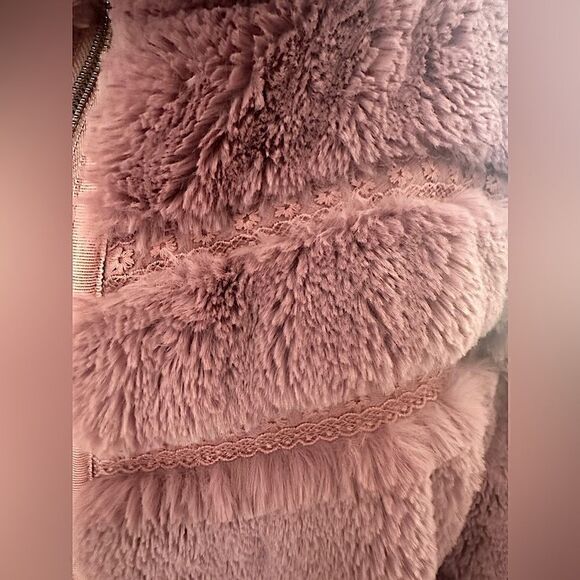Anthropologie Faux Fur Jacket Teddy Bomber Chevron Detail Size L - Picture 11 of 16